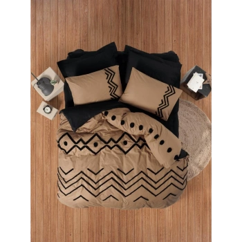 Puff Nakışlı Ranforce Çift Kişilik Nev Takımı Elio Bakır Siyah