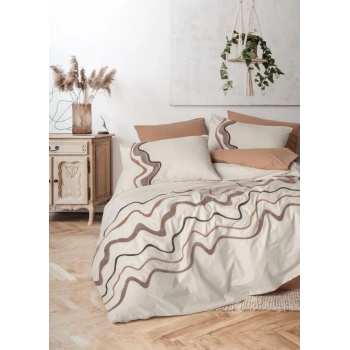 Puff Nakışlı Ranforce Çift Kişilik Nev Takımı Molende Karamel