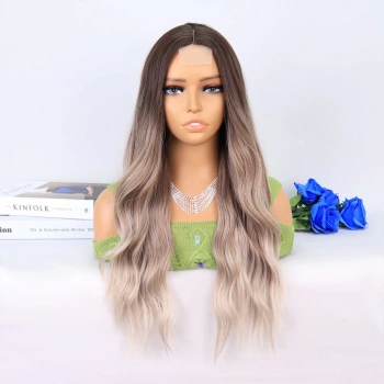 Rus Kumralı Beyaz Platin Ombre ve Röfleli Tül Peruk