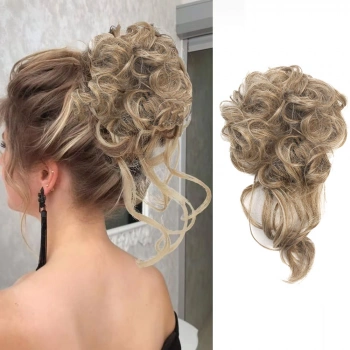 Saçlı Lastikli Kuyruklu Topuz Toka / Kumral / Platin Röfle