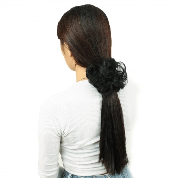 Saçlı Lastikli Topuz Toka / Siyah