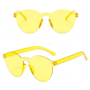 Sert Mika Oval Şekilli Çerçevesiz Sarı Gözlük Retro Parti 5x14 cm