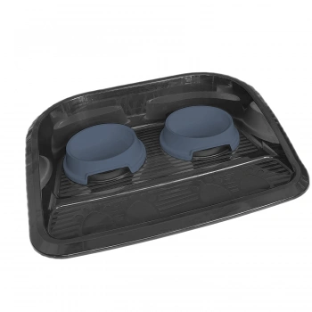 Servis Tepsili Plastik İkili Kedi Köpek  Ve Su Kabı 35x46 cm Siyah-Mavi