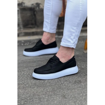 Siyah Cilt Ortopedik Taban Erkek Casual Ayakkabı