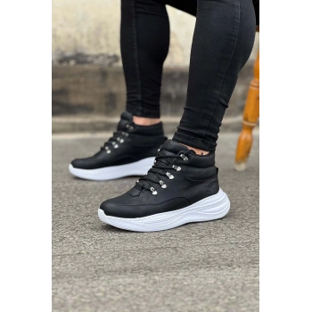 Siyah Cilt Yüksek Taban Yarım Bilek Bot