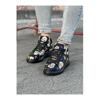 Siyah Desenli Kuru Kafa Boyalı Erkek Casual Ayakkabı