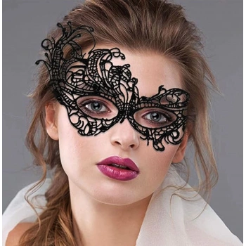Siyah Renk Dantel Kesim Dantel İşlemeli B Parti Maskesi 1 No