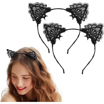 Dantelli Siyah Kedi Tacı - Vintage Tarz Dantel Kedi Kulak