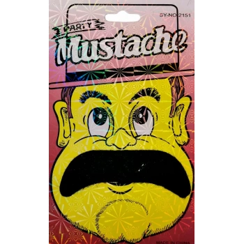 Siyah Renk Gerçekçi Görünümlü Yapışkanlı Pala Bıyık Takma Tüylü Kalın Bıyık Model 2