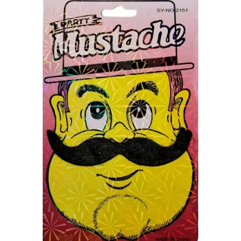 Siyah Renk Gerçekçi Görünümlü Yapışkanlı Parti Bıyığı Takma Tüylü Kabadayı Bıyığı Model 1