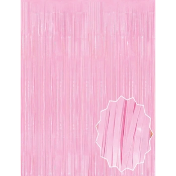Soft Pembe Püsküllü Kapı Perdesi - Parti, Baby Shower, Cinsiyet Partisi 1x2 m