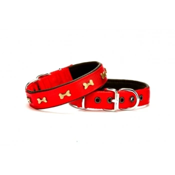 Softlu Kemik Desenli Köpek Tasması 2,5 cm x 50 cm Kırmızı