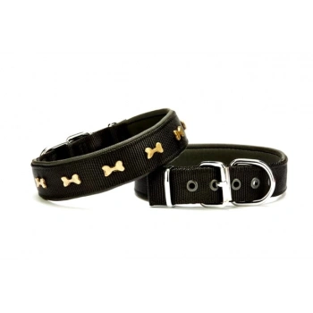 Softlu Metal Kemik Desenli Köpek Tasma 3 cm x 65 cm Siyah