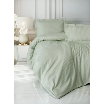 Stripe Elegant Adaçayı Çift Kişilik Saten Nev Takımı