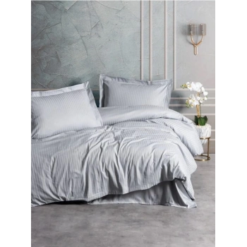 Stripe Elegant Gri Çift Kişilik Saten Nev Takımı