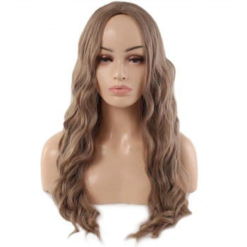 Su Dalgası Uzun Perçemsiz Fiber Sentetik Peruk / Küllü Bebek Sarı