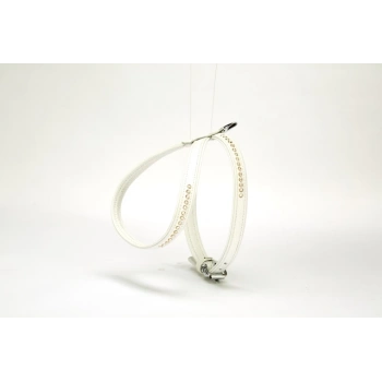 Taşlı Deri Köpek Göğüs Tasması 1,2 x 25-35 cm Beyaz