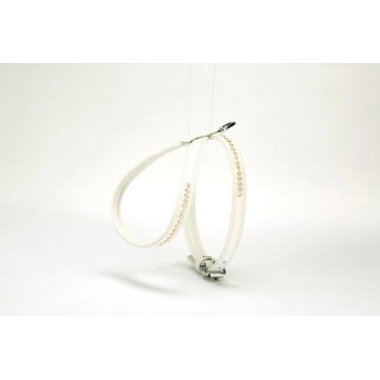 Taşlı Deri Köpek Göğüs Tasması 1,2 x 29-40 cm Beyaz