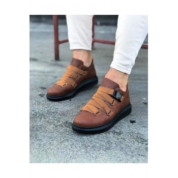 Taba Siyah Erkek Yüksek Taban  Ayakkabı