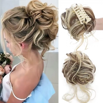 Tokalı Kuyruklu Dağınık Topuz  / Kahverengi Platin Röfleli