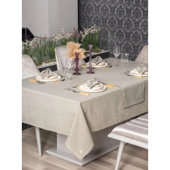 Toprak 8 Parça Keten Masa Örtüsü