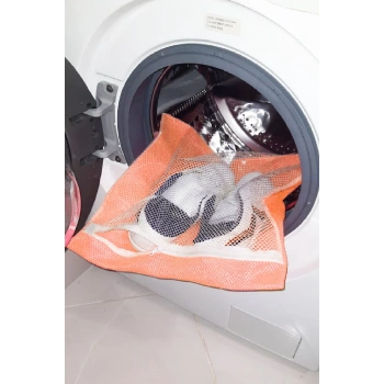 Tcu - Fermuarlı - Hassas Çamaşır Terlik  Ayakkabı Yıkama Filesi Büyük Boy