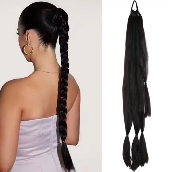 Üçlü Örgü Tokalı At Kuyruğu / Koyu Kestane