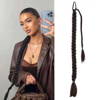 Üçlü Örgülü Tokalı Bağlamalı At Kuyruğu / Kahverengi