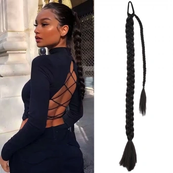 Üçlü Örgülü Tokalı Bağlamalı At Kuyruğu / Koyu Kestane