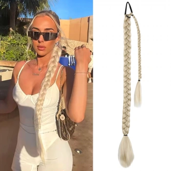 Üçlü Örgülü Tokalı Bağlamalı At Kuyruğu / Platin