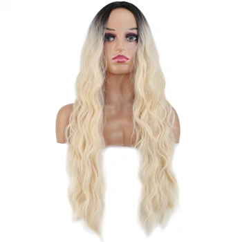 Uzun Su Dalgası Fiber Sentetik Peruk / Kahve / Platin Ombre