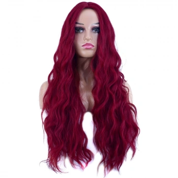 Uzun Su Dalgası Fiber Sentetik Peruk / Kızıl
