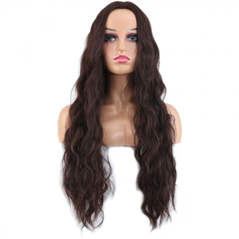 Uzun Su Dalgası Fiber Sentetik Peruk / Kızıl Kahve