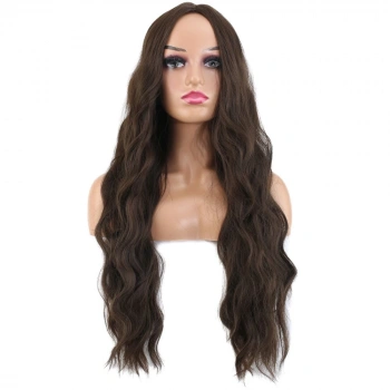 Uzun Su Dalgası Fiber Sentetik Peruk / Koyu Kumral