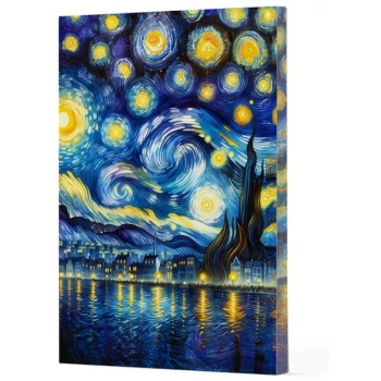 Van Gogh 7 - Yıldızlı Gece Çizgili Yan Boyamalı Defter