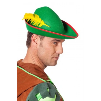 Yeşil Renk Robin Hood Şapkası Sarı Tüylü