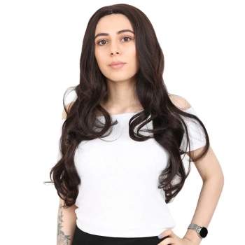 Yoğun Dalgalı Fiber Sentetik Uzun Perçemsiz Peruk/Koyu Kahve