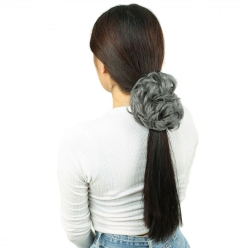 Yoğun Saçlı Lastikli Topuz Toka / Gri