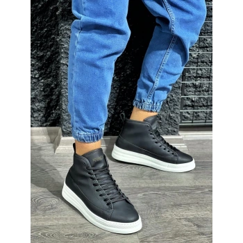 Yüksek Taban Ayakkabı C- Siyah (Beyaz Taban)