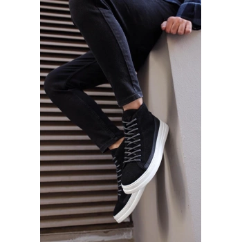 Yüksek Taban Ayakkabı C- Siyah Süet (Beyaz Taban)