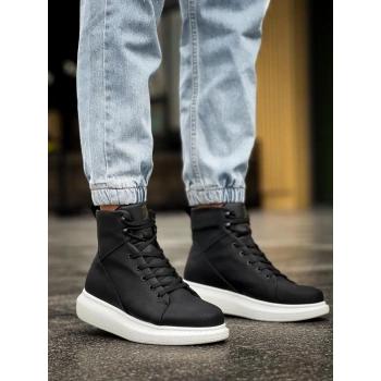 Yüksek Taban Ayakkabı  Siyah (Beyaz Taban)