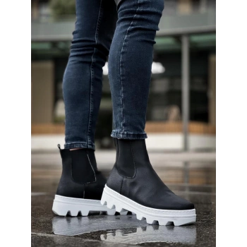 Yüksek Taban Chelsea Bot  Siyah (Beyaz Taban)