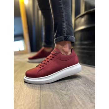 Yüksek Taban Günlük Ayakkabı  Bordo (Beyaz Taban)