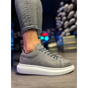 Yüksek Taban Günlük Ayakkabı  Gri Süet (Beyaz Taban)