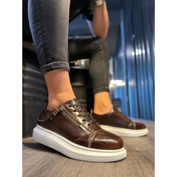 Yüksek Taban Günlük Ayakkabı  Parlak Kahverengi