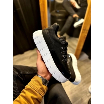 Yüksek Taban Günlük  Ayakkabı  Siyah (Beyaz Taban)