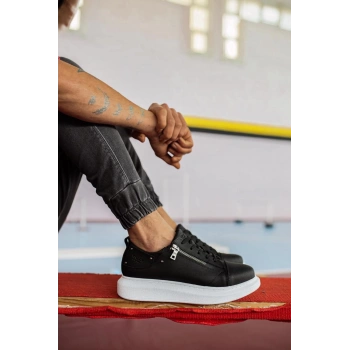 Yüksek Taban Günlük Ayakkabı  Siyah (Beyaz Taban)