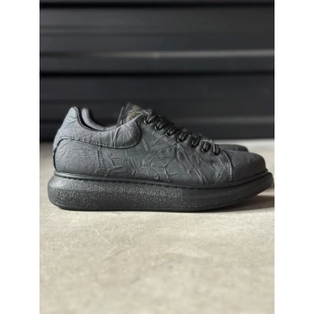 Yüksek Taban Günlük Ayakkabı  Siyah Siyah Taban (Desenli)