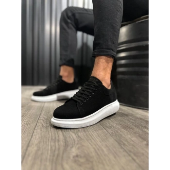 Yüksek Taban Günlük Ayakkabı  Siyah Süet (Beyaz Taban)