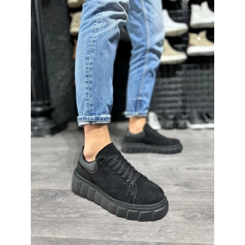 Yüksek Taban Günlük Süet Ayakkabı   Siyah (Siyah Taban)